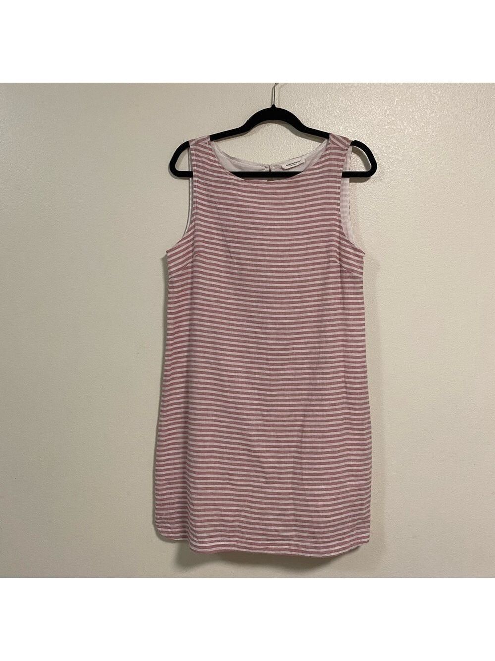 Beach Lunch Lounge Dress Womens Size Medium Pink White Stripe Linen Cotton Blend